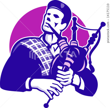 Scotsman Scottish Bagpiper Playing Bagpipes 14175110