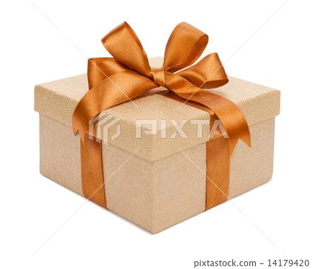 Gift box with gifts and brown bow Gift box with gifts and brown bow 14179420