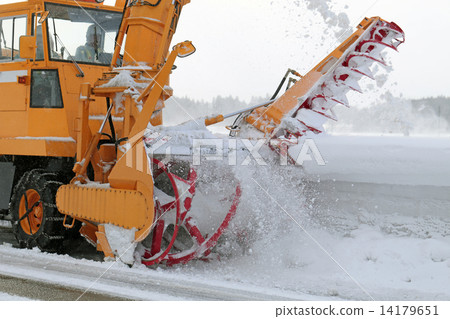Snow removal scenery in winter 14179651