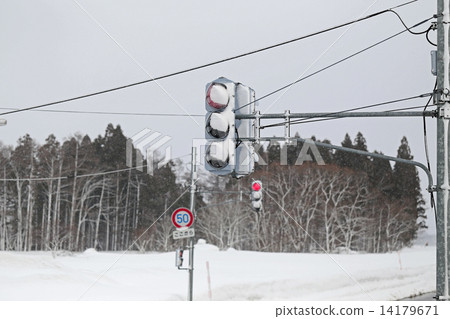 行人信號機下雪 14179671