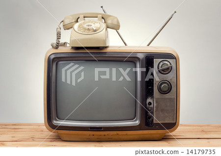 old phone and old tv vintage style 14179735