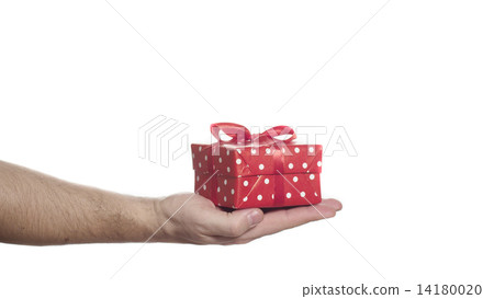 man holding red gift box in his palm 14180020