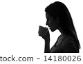 profile of woman holding and drinking cup of coffee or tea black and white isolated 14180026