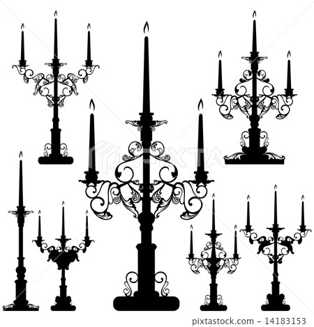elegant candelabra black and white design set - interior decor vector silhouette collection elegant candelabra black and white design set - interior decor vector silhouette collection 14183153