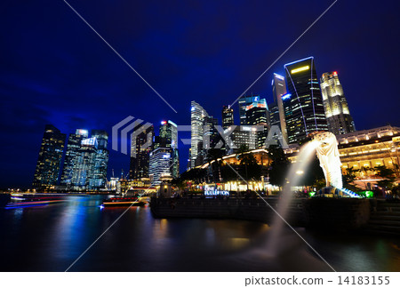 小艇停靠灣 夜景 新加坡 14183155