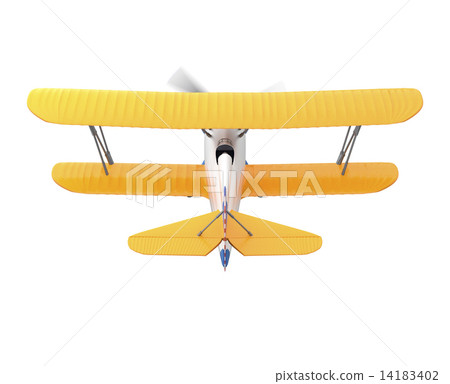 有白色後面的黃色雙翼飛機機器 14183402