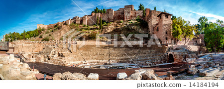 Panoramic view of Roman Theatre in Malaga. Andalusia, Spain 14184194