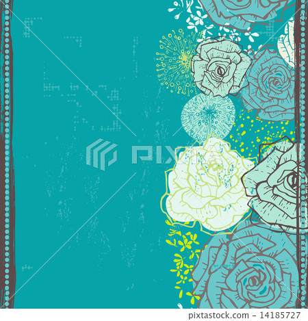 Hand drawn  floral seamless border in turquoise 14185727