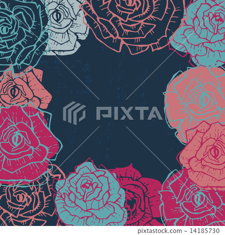 Hand drawn  shabby vintage  roses frame in dark blue 14185730