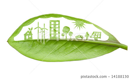 Green futuristic city living concept. Life with green houses, so Green futuristic city living concept. Life with green houses, so 14188130