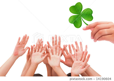 Composite image of people raising hands in the air Composite image of people raising hands in the air 14190604