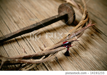 the crown of thorns of Jesus Christ and a nail on the Holy Cross 14191233