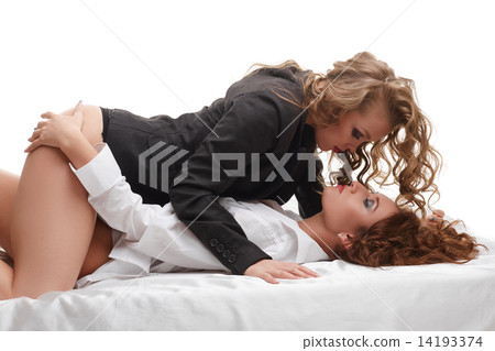 Trendy bisexual girls hugging at camera 14193374