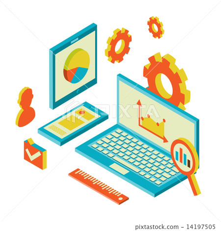 Isometric design modern concept of website analytics and SEO data analysis 14197505