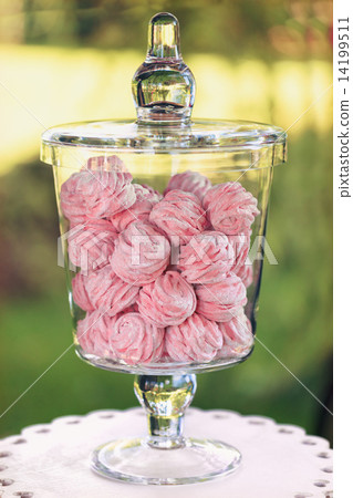 Marshmallow in a glass bowl on vivid background Marshmallow in a glass bowl on vivid background 14199511