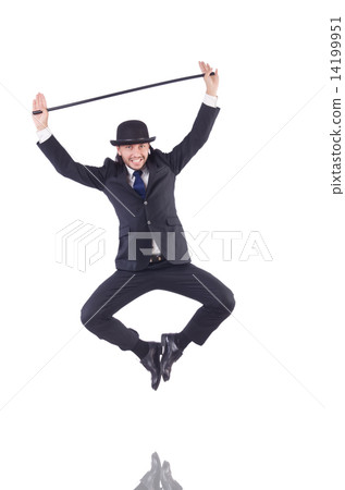 Man dancing with walking stick on white Man dancing with walking stick on white 14199951