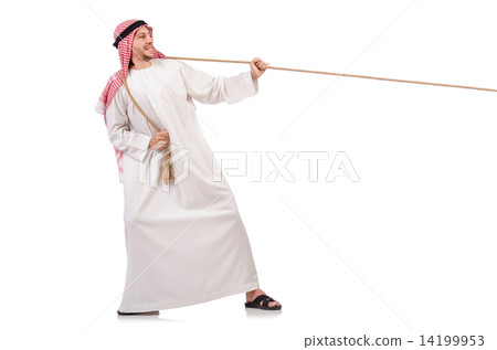 Arab in tug of war concept on white Arab in tug of war concept on white 14199953
