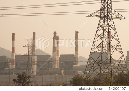 Industrial power plant with smokestack, the power plant production on hot condition in the mountain. Industrial power plant with smokestack, the power plant production on hot condition in the mountain. 14200407