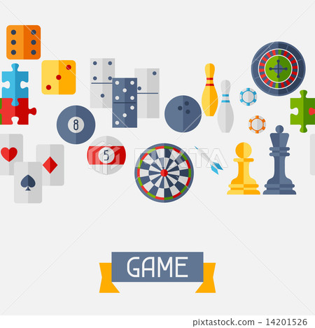 Seamless pattern with game icons in flat design style. 14201526
