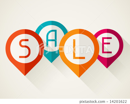 Sale poster with location markers in flat design style. Sale poster with location markers in flat design style. 14201622