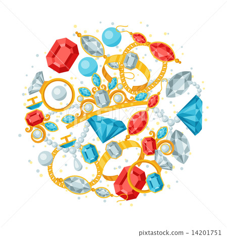 Set of beautiful jewelry and precious stones. Set of beautiful jewelry and precious stones. 14201751
