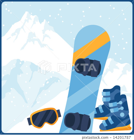 Snowboarding equipment on background of mountain landscape. 14201787