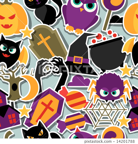 Happy halloween seamless pattern with flat sticker icons. 14201788