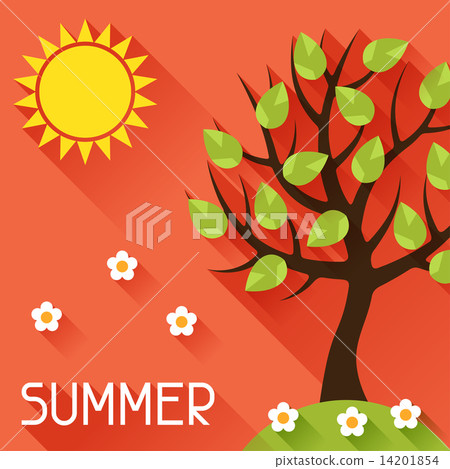 Seasonal illustration with summer tree in flat style. Seasonal illustration with summer tree in flat style. 14201854