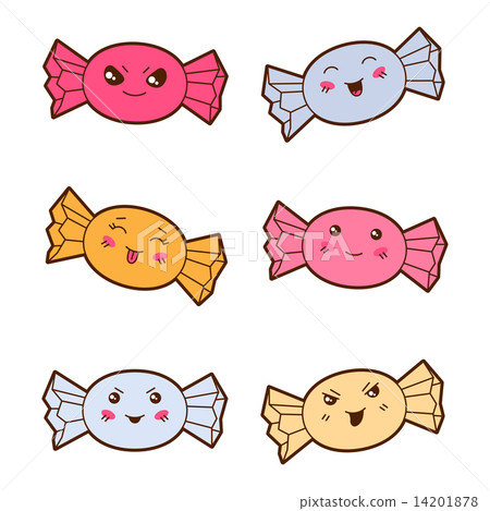 Set of kawaii candies with different facial expressions. Set of kawaii candies with different facial expressions. 14201878