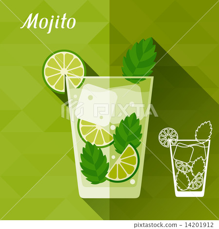 Illustration with glass of mojito in flat design style. 14201912
