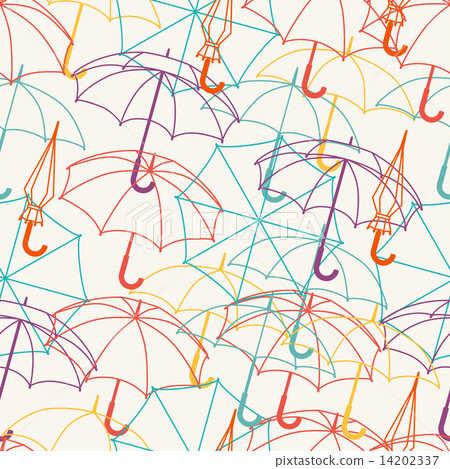 Seamless pattern with cute multicolor flat umbrellas. 14202337