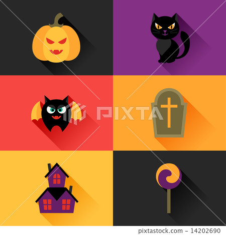 Happy halloween icon set in flat design style. Happy halloween icon set in flat design style. 14202690