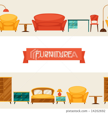 Interior seamless pattern with furniture in retro style. Interior seamless pattern with furniture in retro style. 14202692