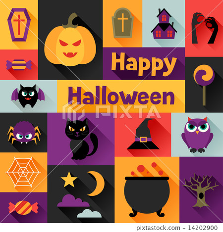 Happy halloween greeting card in flat design style. 14202900