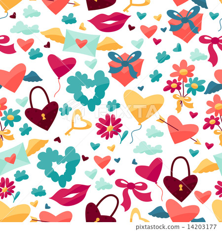 Pattern with Valentine's and Wedding icons. Pattern with Valentine's and Wedding icons. 14203177