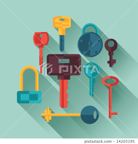 Locks and keys icons set in flat style. - Stock Illustration [14203195 ...