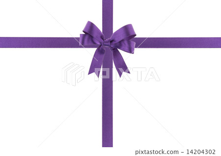 Purple ribbon with a bow on white background Purple ribbon with a bow on white background 14204302