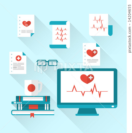 Set modern flat medical icons with paper documents with electroc Set modern flat medical icons with paper documents with electroc 14204655