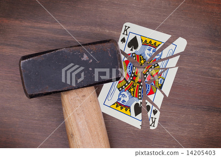 Hammer with a broken card, king of spades Hammer with a broken card, king of spades 14205403