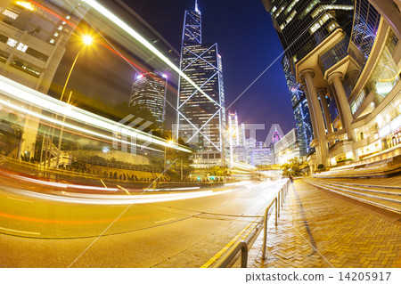 Traffic in the financial district of Hong Kong at night 14205917