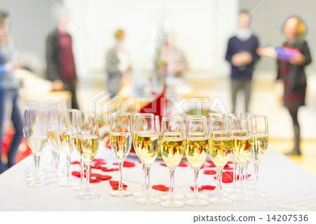 Banquet event. Champagne on table. 14207536