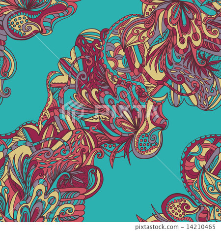 Abstract hand-drawn wave floral pattern 14210465