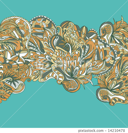 Abstract hand-drawn wave floral pattern 14210478