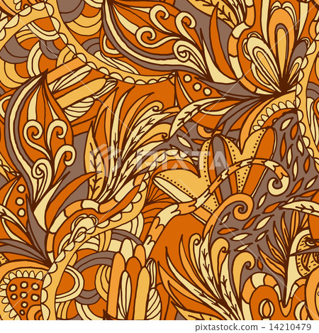 Abstract hand-drawn wave floral pattern Abstract hand-drawn wave floral pattern 14210479