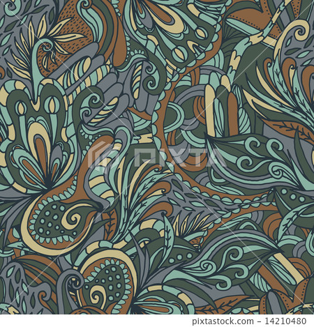 Abstract hand-drawn wave floral pattern Abstract hand-drawn wave floral pattern 14210480