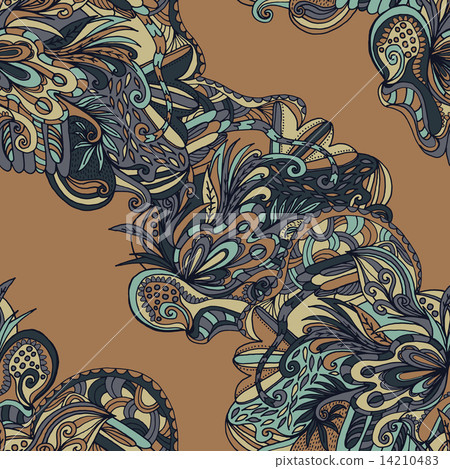 Abstract hand-drawn wave floral pattern Abstract hand-drawn wave floral pattern 14210483