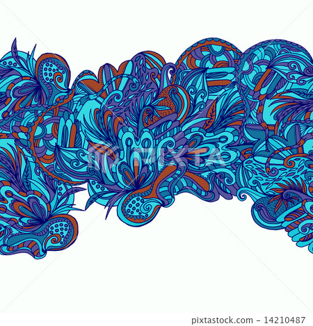 Abstract hand-drawn wave floral pattern 14210487