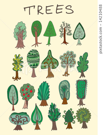 Set of hand-drawn doodle forest tree 14210488