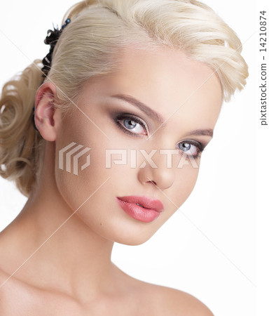 Close Up Portrait of Charming Blond Woman with Natural Clean Skin 14210874
