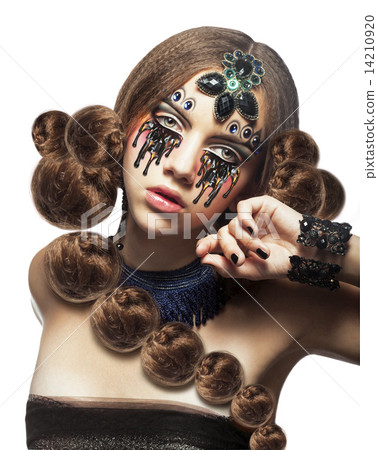Fantasy. Fancy Woman with Creative Makeup and Tears 14210920